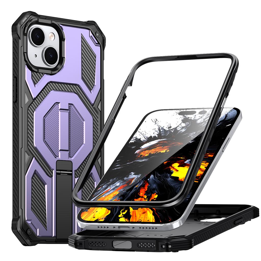 For iPhone 13 Magnetic Case Rotating Kickstand PC + TPU Shockproof Drop-proof Phone Cover