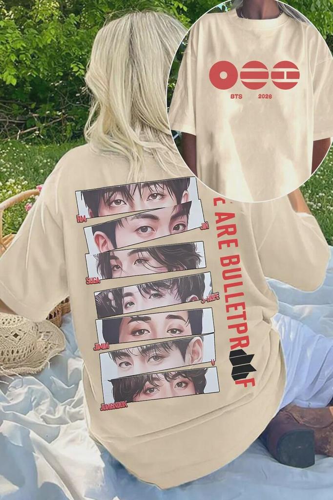 BTS We Are Bulletproof Tour 2026 Tričko RM Jin Suga Jhope Jimin Jungkook Oversized Y2k Krátký rukáv Harajuku Dámské oblečení