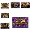 Shiny 2026 New Year Backdrop Banner Black Gold Celebration Banner  Outdoor Party