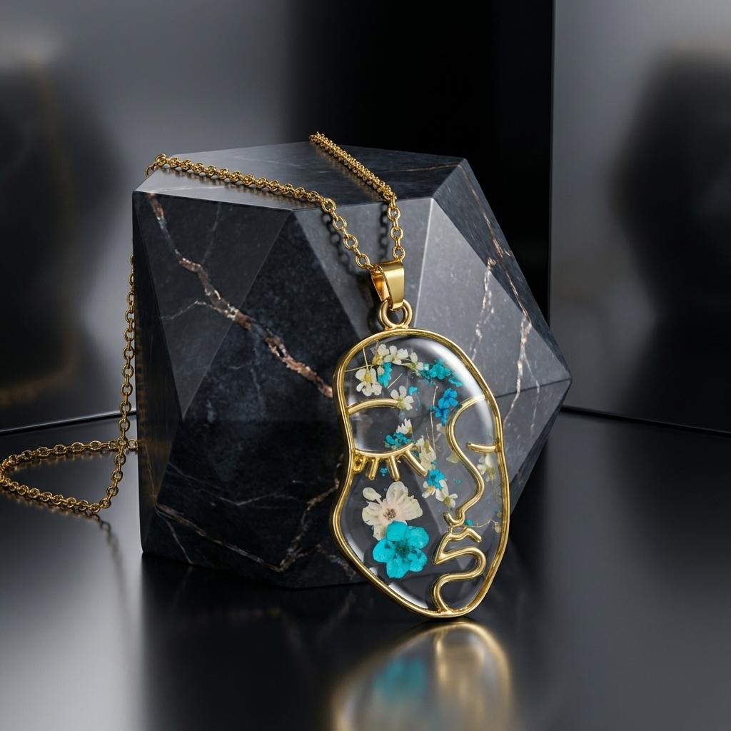 Romantic Artistic Face Flower Pendant Necklace for Women Stainless Steel Chain Unique Design Summer Party Jewelry Gift