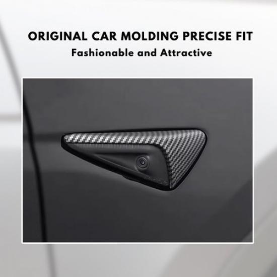 Black Carbon Fiber Style Side Camera Decoration Cover Trim For Tesla Model S X 3