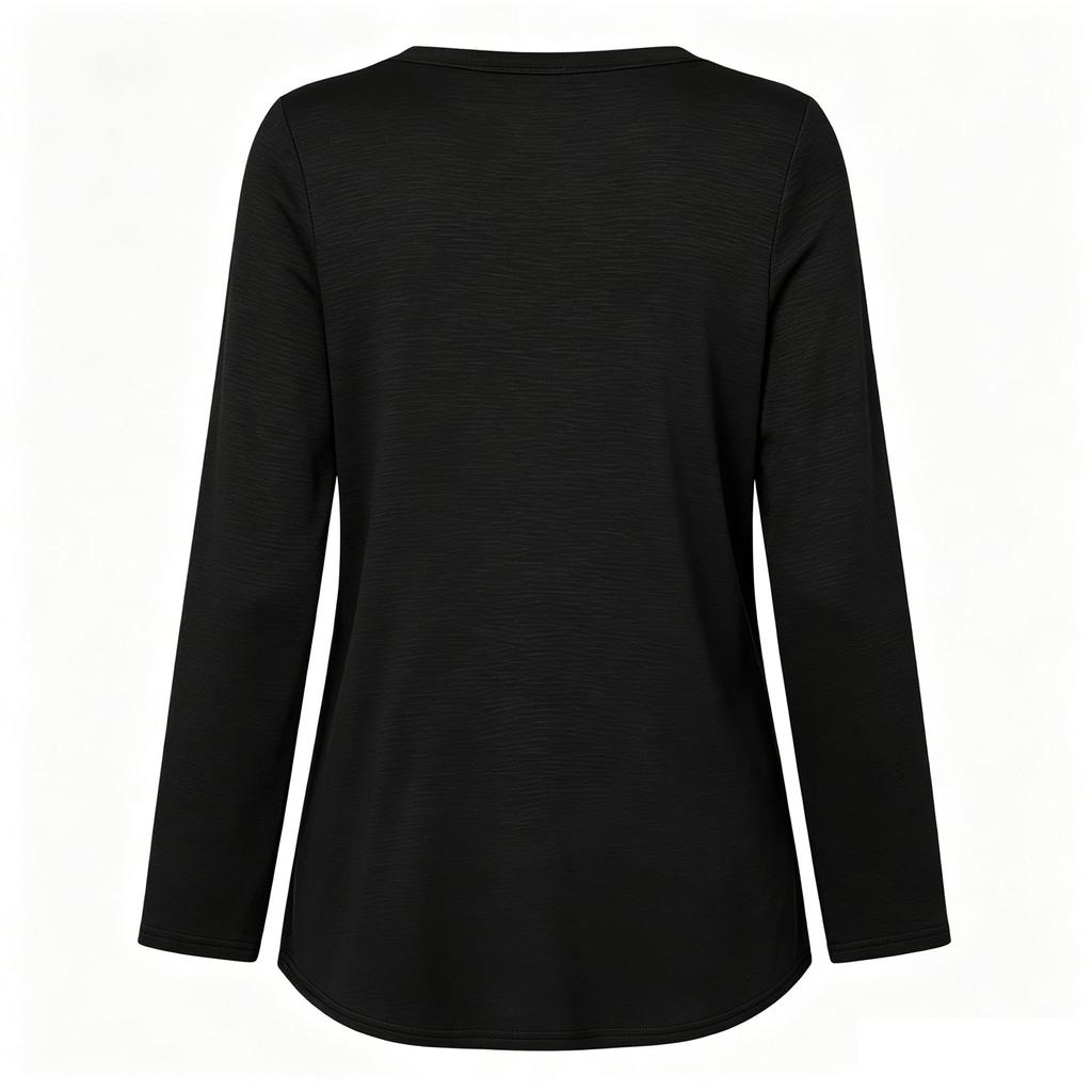 Women's Casual Long Sleeve Shirt with Pleated V-Neck for Everyday Wear