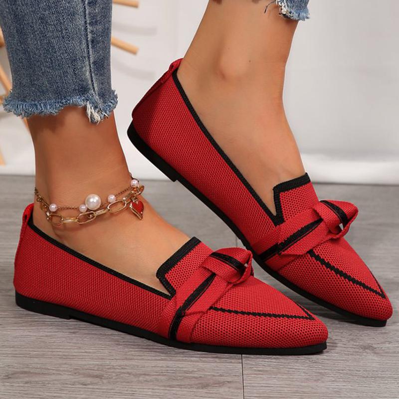 Fashion Plus Size 36-43 Red Flats Shoes Women 2025 Breathable Mesh Flat Shoes Woman Pointed Toe Lightweight Casual Shoes Female