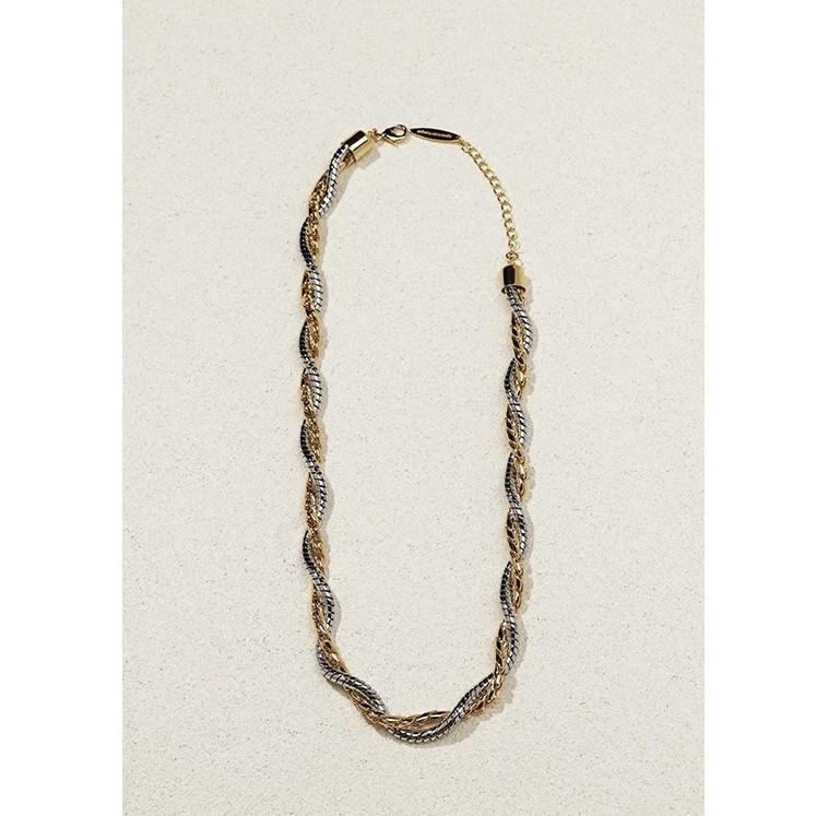 European-American Dual-Tone Gold & Silver Arabesque Twisted Spiral Necklace - High-End Retro Clavicle Chain