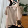 Women Knit T-shirt Summer Knitted Shirt Short Sleeve Tees Turn-down Collar Pullover Knit Tops Female