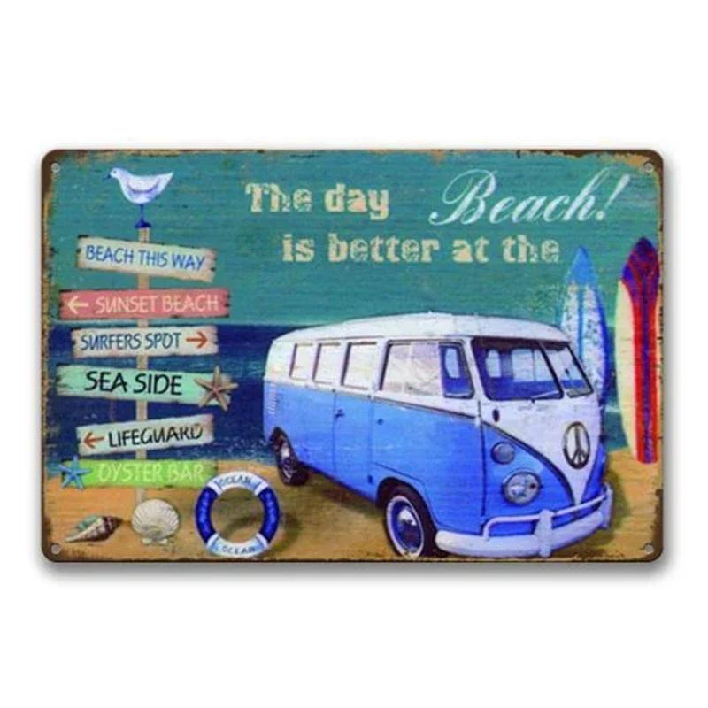 Camping Car Beach Summer Peace Bus Vintage Tin Sign Metal Decoration Poster Plaque Bar Garage Home Wall Plate Art Signs Decor