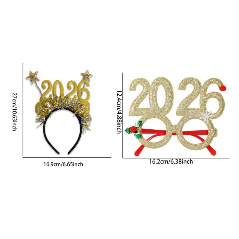 1/2Pcs 2026 New Year Headband Kids Adult Glitter Hair Accessories Funny Glasses Photo Props Christmas Decoration Gifts