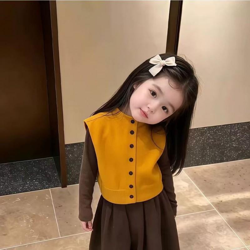 Girls 3-Piece Outfit Set Sweater Vest Long Sleeve Top Wide Leg Pants Casual Toddler Clothes