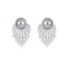 925 Silver Rhinestone Inlaid Pearl Stud Earrings - French Retro Fashion