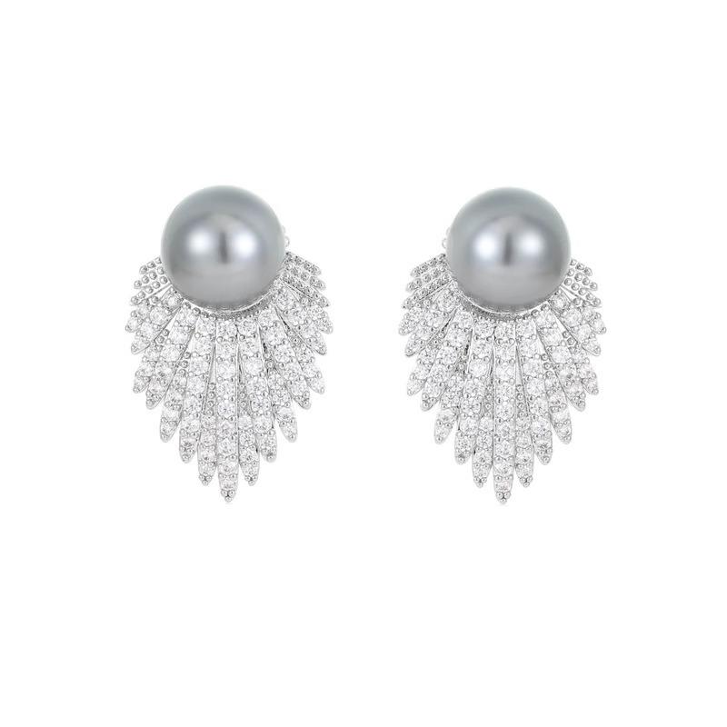 925 Silver Rhinestone Inlaid Pearl Stud Earrings - French Retro Fashion