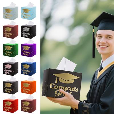Graduation Card Box Holder, Congratulations Graduation Party Decoration And Foldable Cardboard Decoration Box For Graduation Party