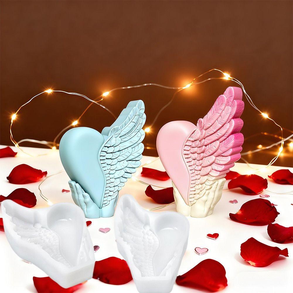 3D Love Wing Candle Mold Reusable Non-stick Valentine's Day Handmade Soap Mold Silicone DIY Heart Wing Resin Mold Couple Gift