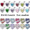 December Colored Zircon Sea Heart Birth Stone copper Talisman D Bead Charms Compatible With for Bracelets Necklaces Do It Yourself Birthday Party Gift