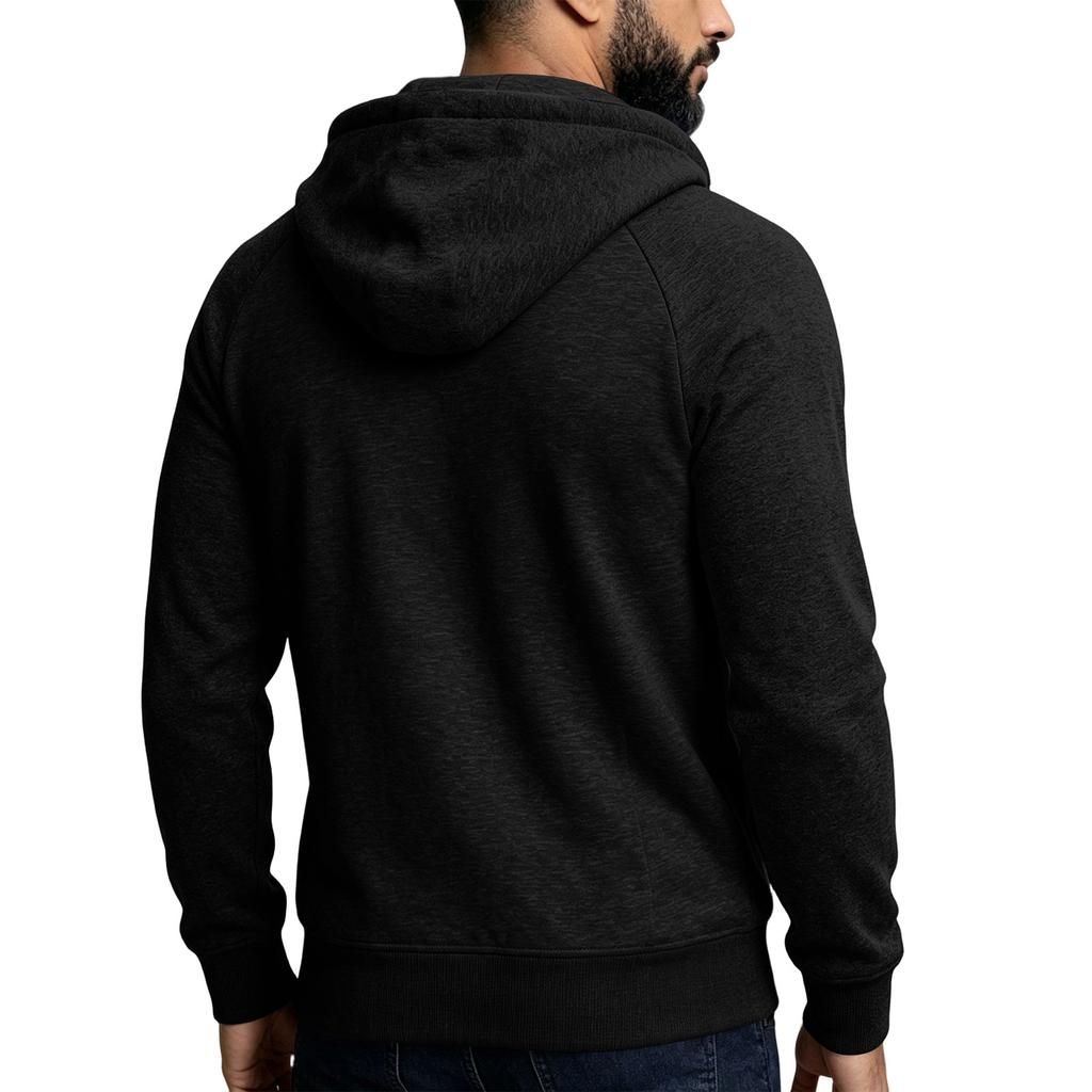 Men's Color Casual Zip-Up Hooded Jacket with Large Pockets and Raglan Sleeves