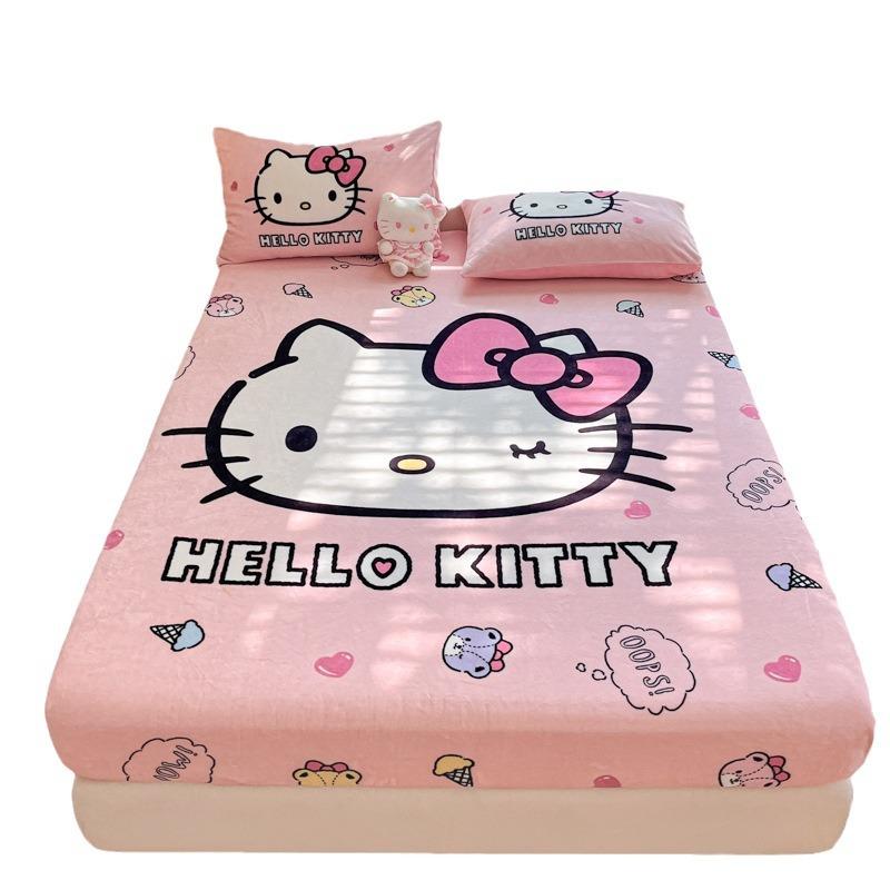 3D Pattern K-Kuromi Soft Bedding Fitted Sheet Deep Pocket 30Cm Cartoon H-Hello Kitty Fitted Sheets Fade Resistant Multiple Sizes