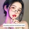 Vintage Glasses Metal Frame Half Without Lens Girls Chic Cosplay Party Decoration Lensless Metal Half Frame Glasses With Chain