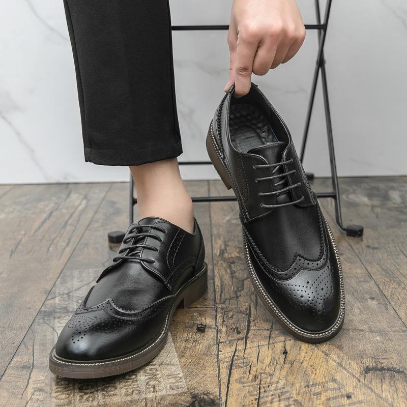 Men's Leather Shoes Men's Spring and Autumn New Men's British Business Dress Brock