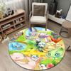 Jirachi and Mew Pokémon Mythical Friends Gathering in a Meadow Round Rug, Pastel Fairy Cartoon Style Design, Soft Non-Slip Washable Area Mat