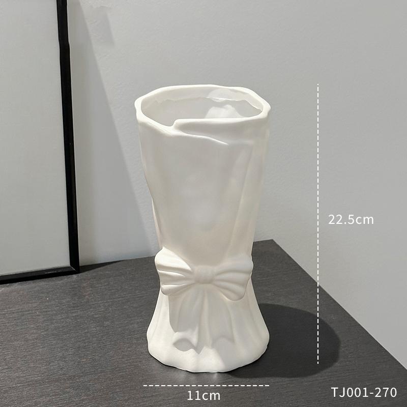 French Niche Creative Vase Living Room Hand-Held Bow Bouquet Dried Flower Arrangement High-End Decorative Ornamen