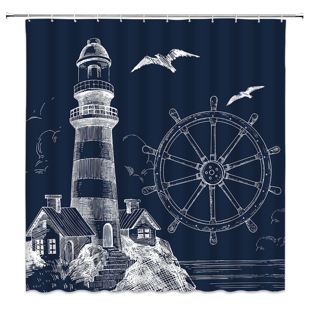 Lighthouse Shower Curtain Bathroom Decor Ocean Sunrise Nautical Seascape Shower Curtains Polyester Fabric Bath Curtain with Hook