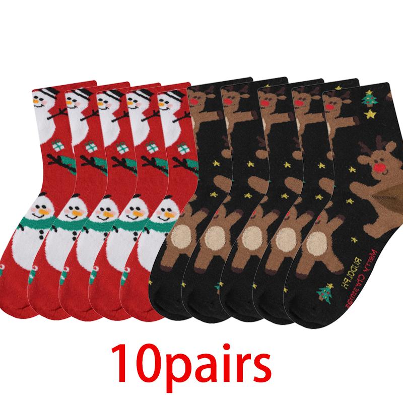 1/4/10 Pairs Autumn and Winter Warm Christmas Socks Snowman Elk Gingerbread Cute Cartoon Santa Claus Mid-calf Socks