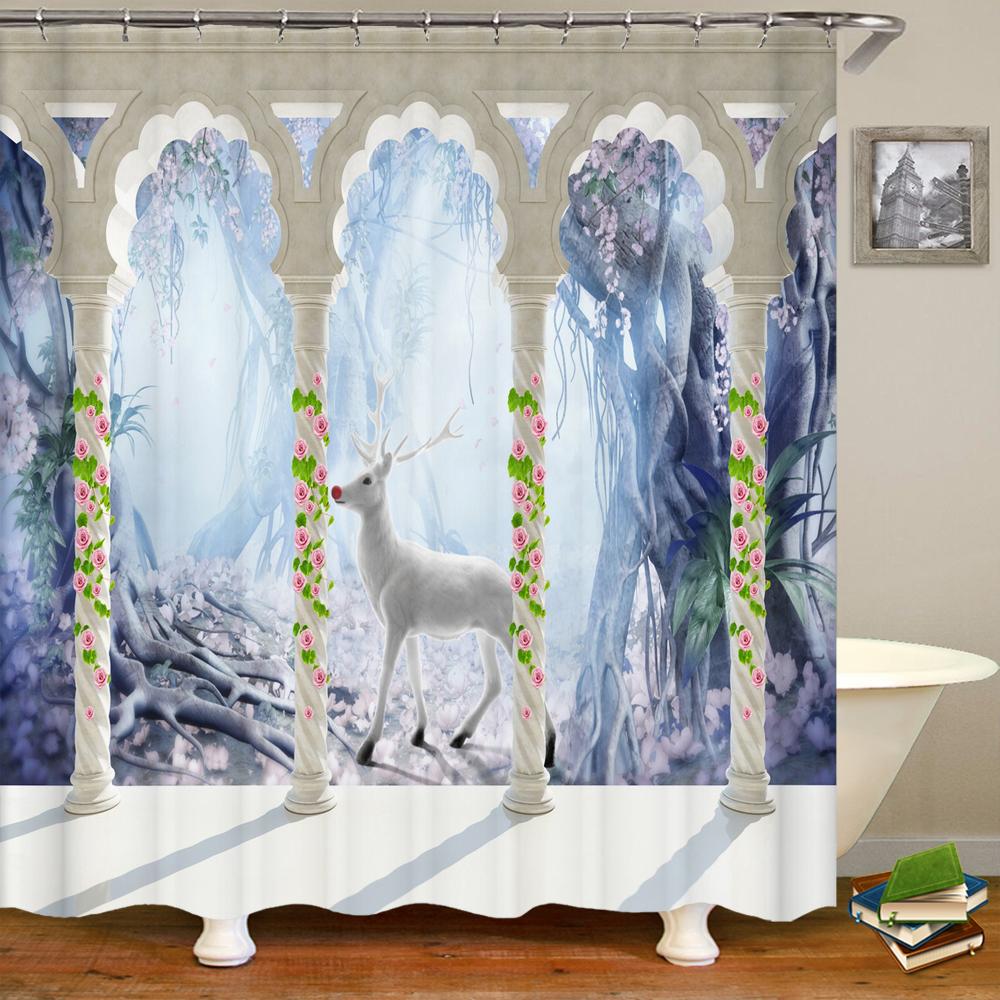 3D European Rural Town Flowers landscape Printing Bathroom Waterproof Shower Curtain Polyester Curtain Home Decoration Curtain
