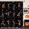 Funny Gothic Halloween Shower Curtain, Black White Skeleton Dance Pumpkins Kids Bathroom Decoration, Waterproof Washable