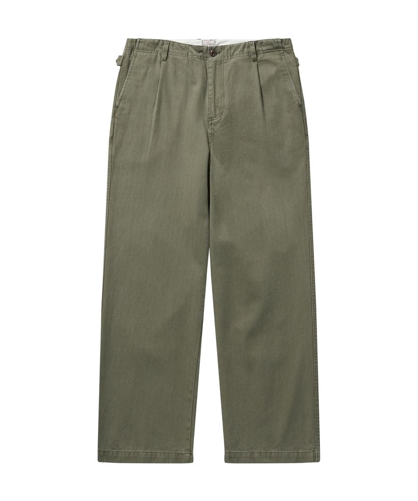 Pilpeu One-Tuck Herringbone Washed High Waist Pants (Khaki)