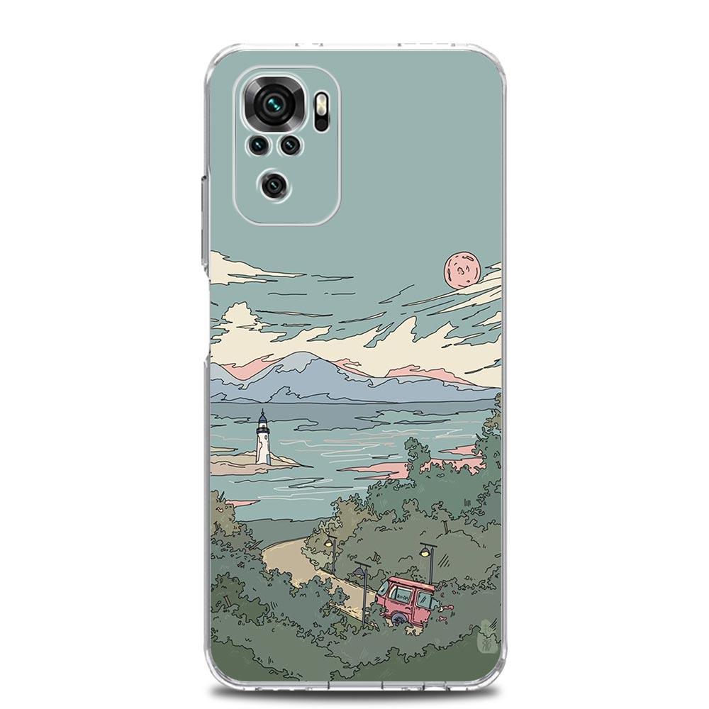 INS Japan Sunset Scenery Clear Phone Case For Xiaomi Redmi Note 12 5G 9S 9 8 10 11 Pro+ 9T 8T 10C 9C 9A 7 Pro Soft Back Cover