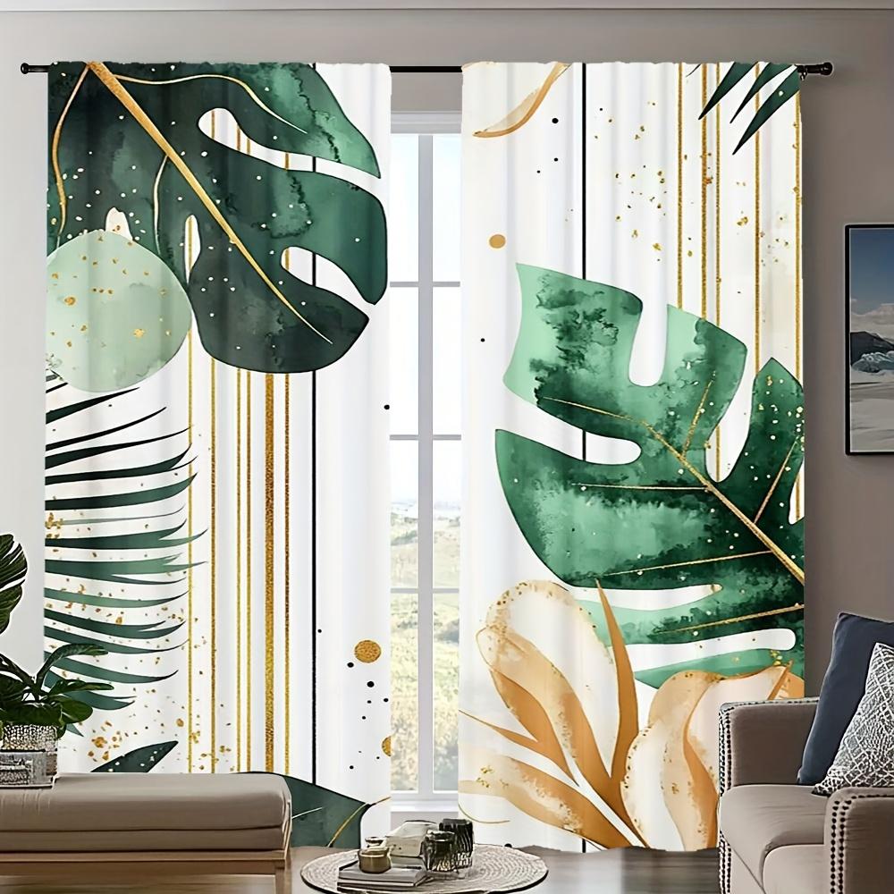 2 Pieces Tropical Monstera Leaf Print Pattern Curtains   Polyester Fabric   Suitable for Bedroom Living Room Decoration
