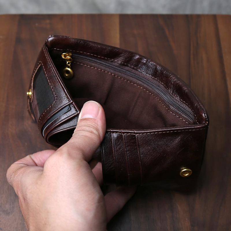 Herren Geldbörse Bifold aus echtem Leder, pflanzlich gegerbtes Rindsleder, leichter Luxus Geldklammer