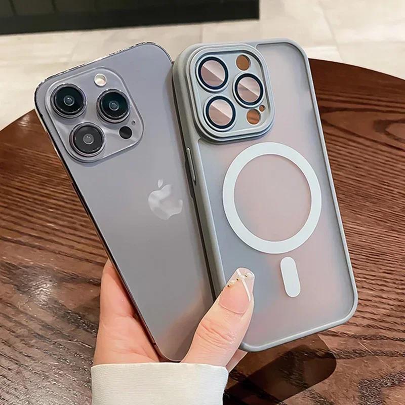 Luxury Matte Translucent Case For 17 16 15 14 Plus 13 12 18 Pro Max For Magsafe Magnetic Wireless Charge Shockproof Cover