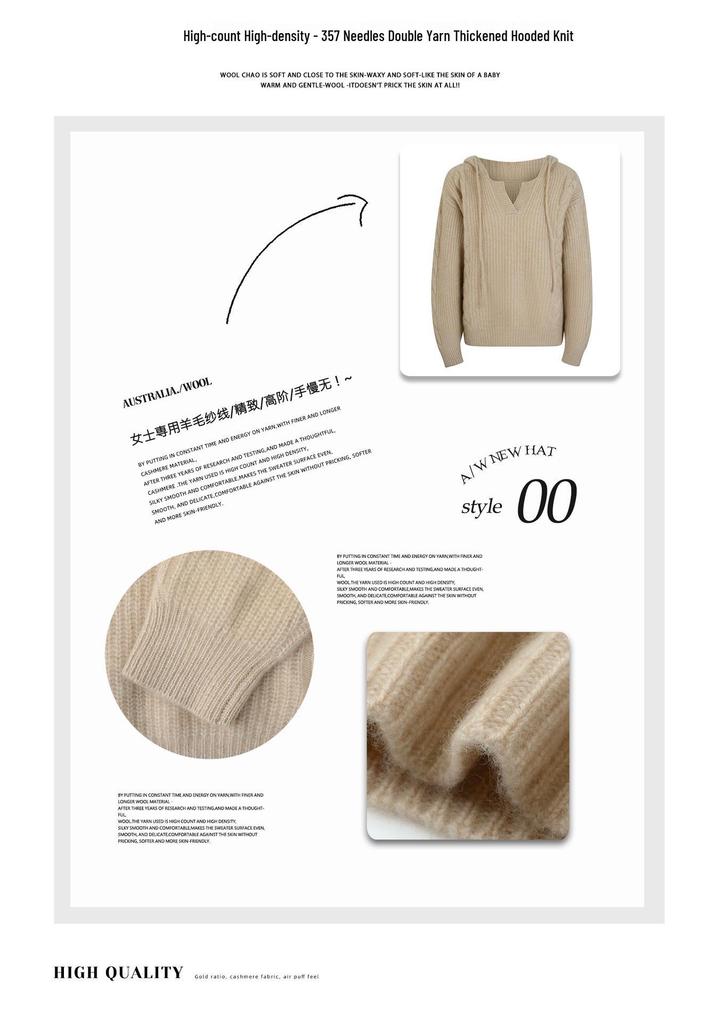 Women's Plus Size Hooded Wool Cable Knit Pullover - Slim Fit Casual Sweater for Autumn/Winter