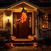 Illuminated Ghost Tree Ornaments Halloween Flying with Witch Broom, Large Lighted Hanging Decoration Indoor Party Wall Decorations Hat for Lawn Patio