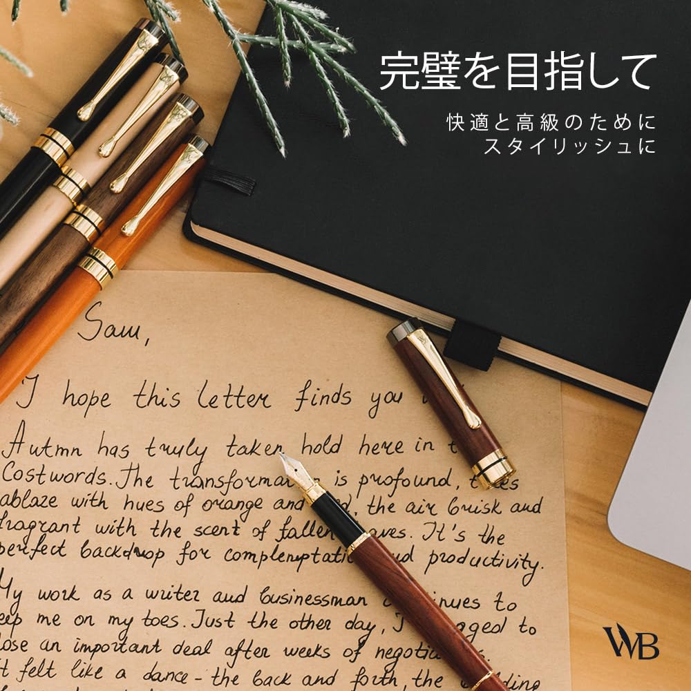Wordsworth Black Fountain Pen Premium Bamboo Wood Extra Fine Gift Includes 6 Ink Cartridges and Ink Refill Converter Smooth Writing Experience & Set,