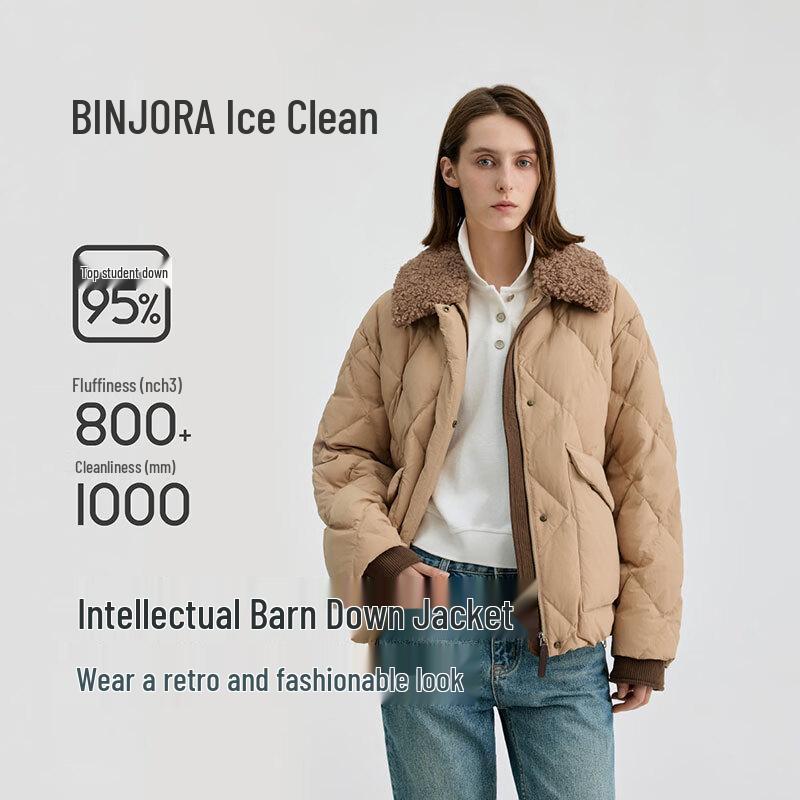 BINJORA Women's Short 95% Duck Down Parka with Detachable Fur Collar