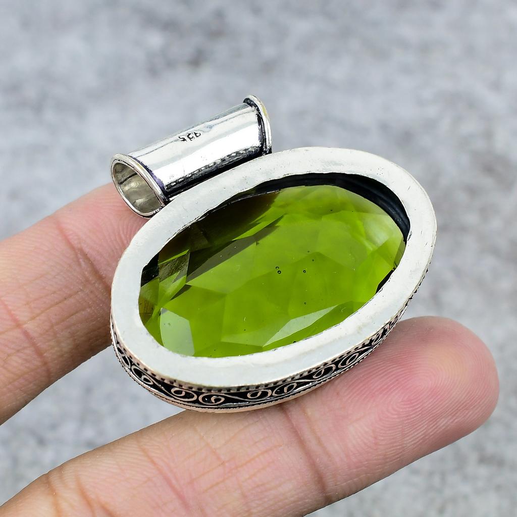 Peridot Gemstone Handmade 925 Steling Silver Jewelry Pendant 1.38" M-247