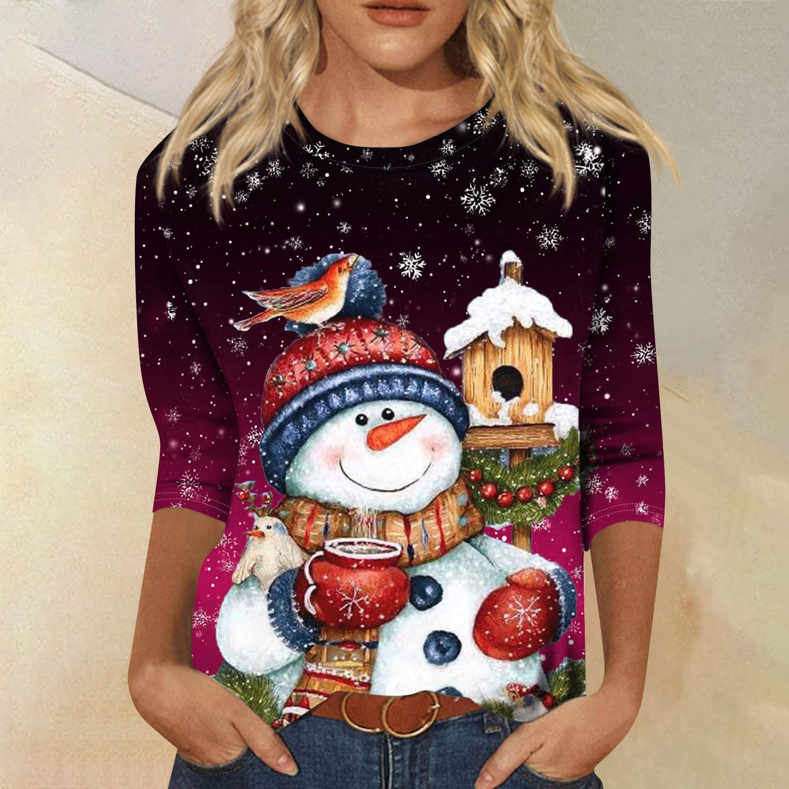 

Women s Round Neck Tops Cotton Women s Casual Fashion Floral Print Long Sleeve O-Neck Pullover Top Blouse XL винный