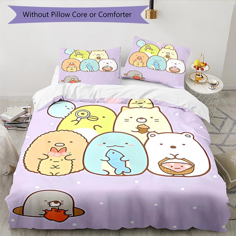 3pcs Sumikko Gurashi pattern bedding set duvet cover set includes duvet cover &pillowcases, perfect all season bedroom decoration & gift