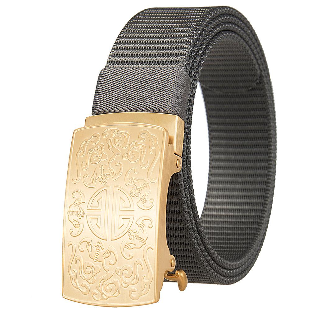 3.5Cm Nylon Braided Belt For Men, Button Head Closure Toothless Stainless Steel Buckle Ly36-61927-3