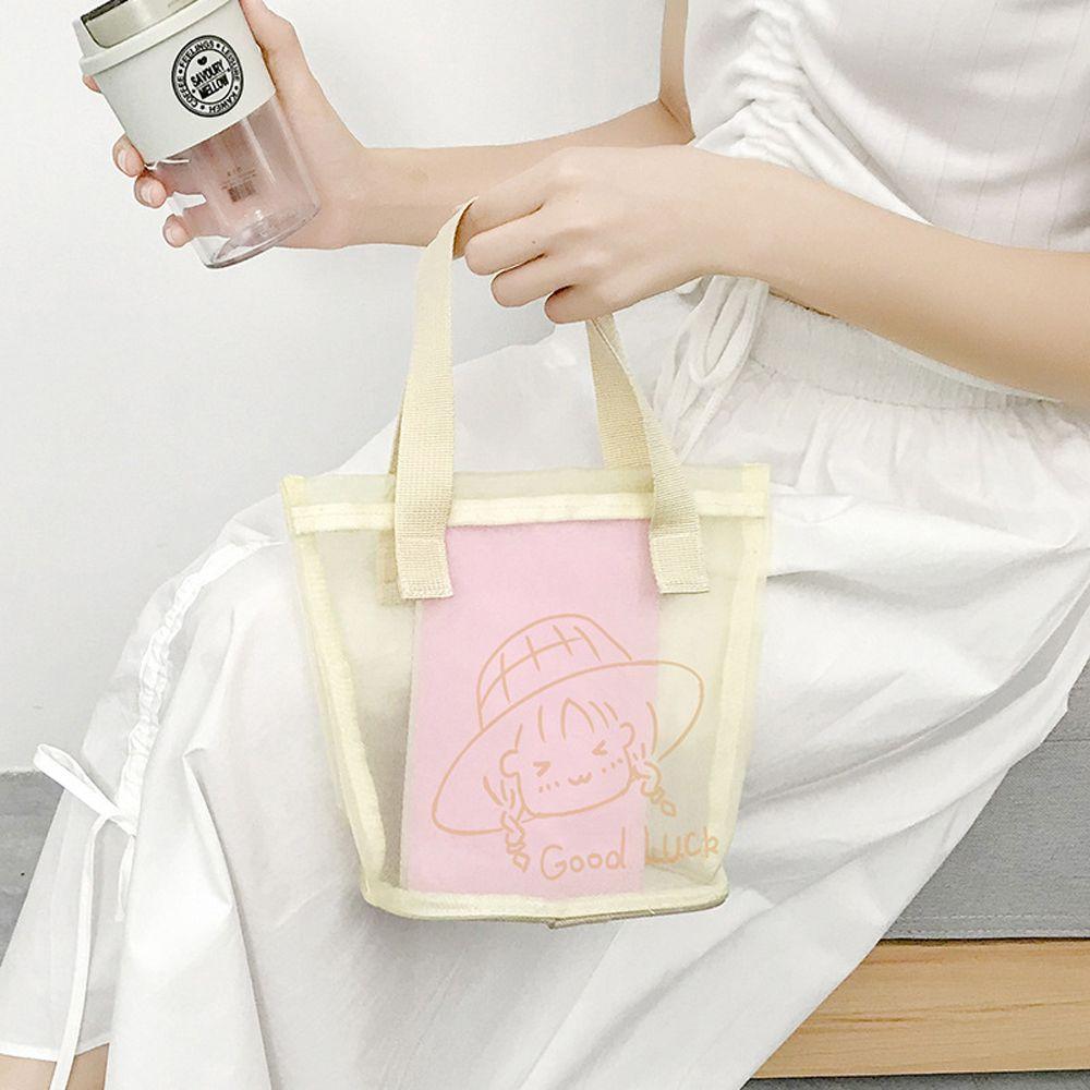 

Transparent Foldable Nylon Large Mesh Women Handbag Korean Style Bag Storage Bag Makeup Bag S жёлтый