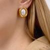 European and American resin pearl stud earrings titanium steel earrings 18k gold stainless steel