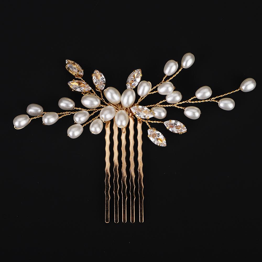 

Свадебный циркониевый гребень для волос с жемчугом, золотистый, женское украшение для волос, головной убор невесты, винтажные аксессуары для волос на вечеринку подружек невесты, тиара