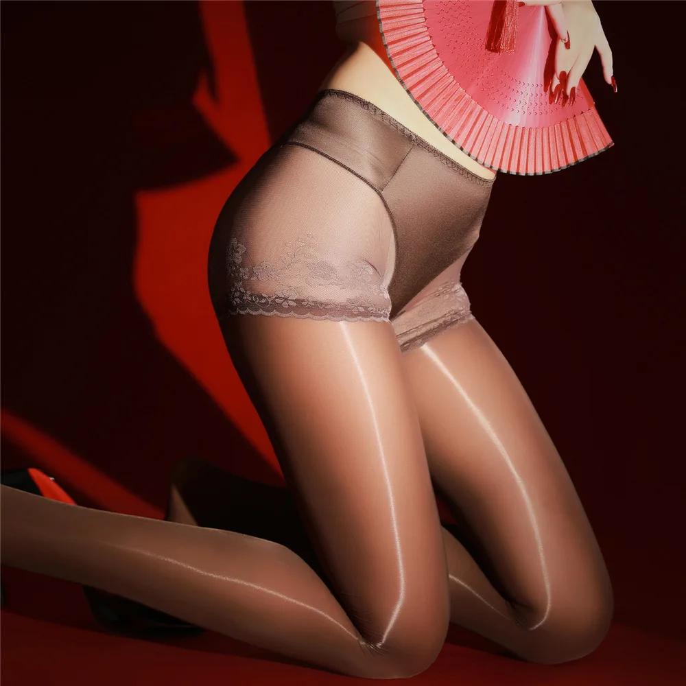 Fashion Patchwork Pantyhose Sexy Sheer See Through Oil Shiny Glossy Tights Women'S Shaping Stocking Exotic Lingerie