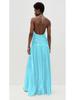 European and American Women's Metallic Pleated Slit Halter Dress Sleeveless Backless Lace-Up 8155
