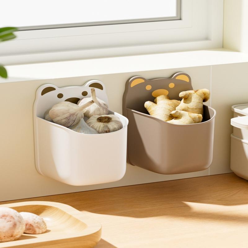 Nástěnný úložný box Kuchyňský koš na cibuli, zázvor, česnek Stojany na koření Koš na koření Koupelnový organizér