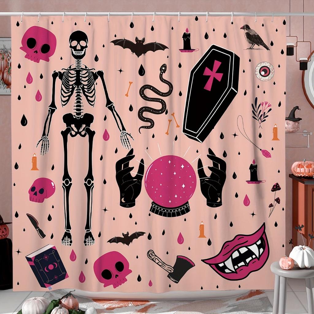 1/4Pcs Halloween Decoration Pink Fashion Skull Pattern Shower Curtain Bathroom Decor Halloween Decoration Indoor Shower Curtain