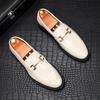 Fashion New Pointed Toe Beige Black Flats Metal Button Leather Shoes For Men Male Wedding Dress Prom Homecoming Shoes Zapatos Hombre