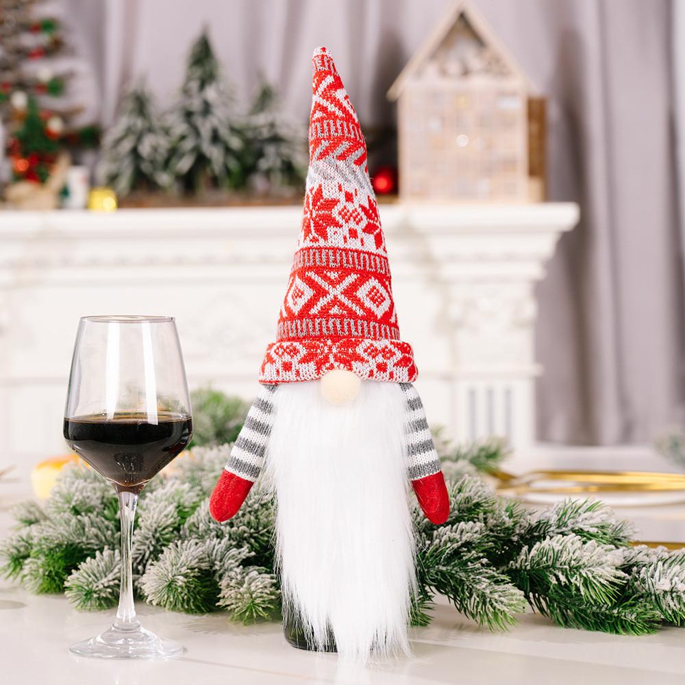 Knit Adorable Wine Bottle Cover Featuring Long Bearded Noface Design For Fun Festive