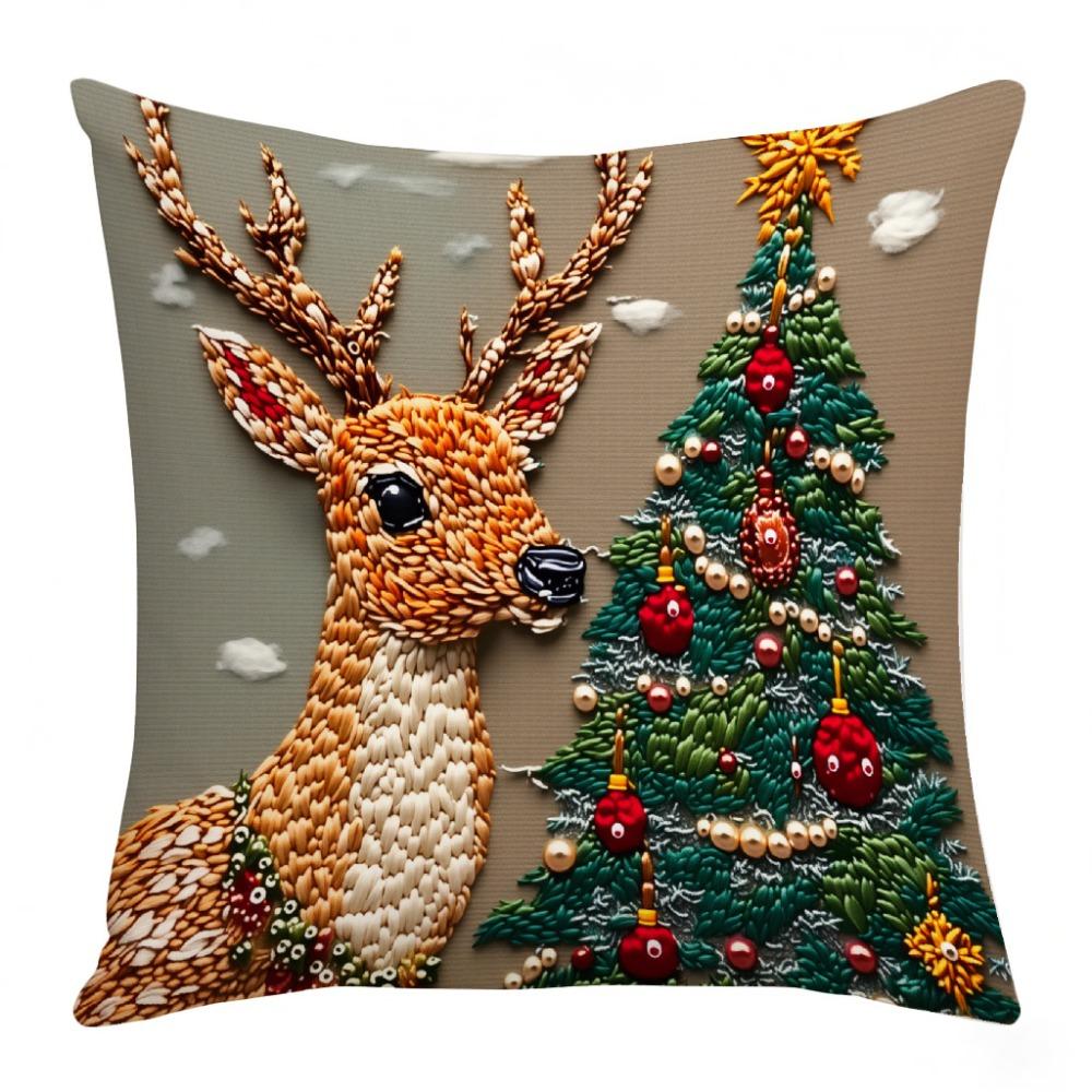 New 45×45cm Christmas Throw Pillow Cover Linen Santa Claus Pillowcase Removable Soft Pillow Cover Home Decoration